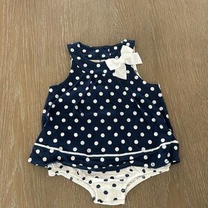 First Impressions polka dot navy white bow dress 18m